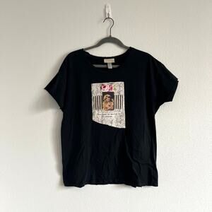 Sue Handman Black T-Shirt L Victorian Vintage Multimedia Collage Cottagecore Art